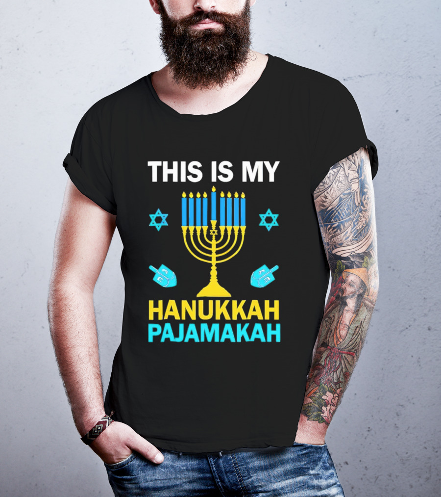This Is My Hanukkah Pajamakah Menorah Dreidels Star Of David T-Shirt