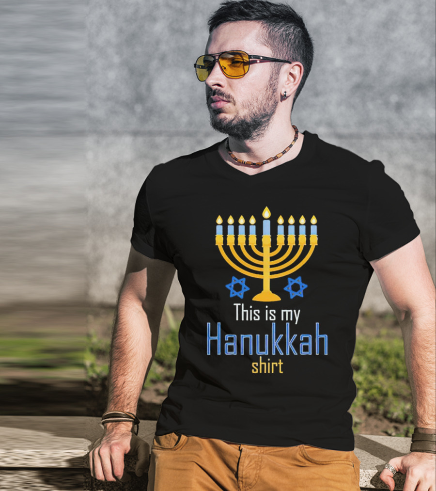 This Is My Hanukkah Shirt Menorah And Stars T-Shirt