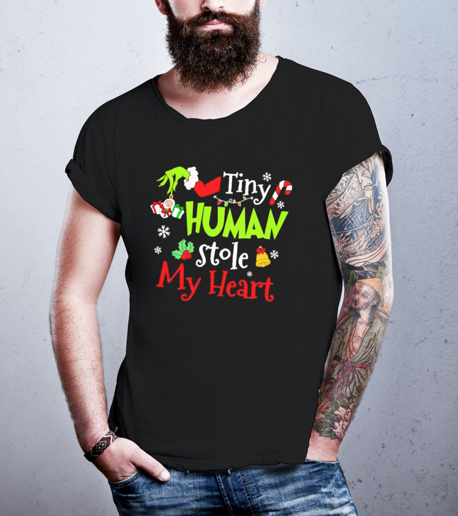 Tiny Human Stole My Heart Grinchmas Xmas With Candy Cane And Gifts T-Shirt