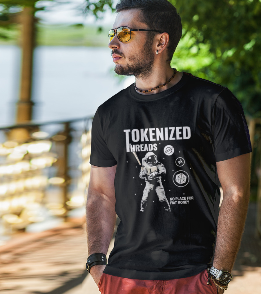 Tokenized Threads Astronaut Crypto Symbols No Place For Fiat Money T-Shirt