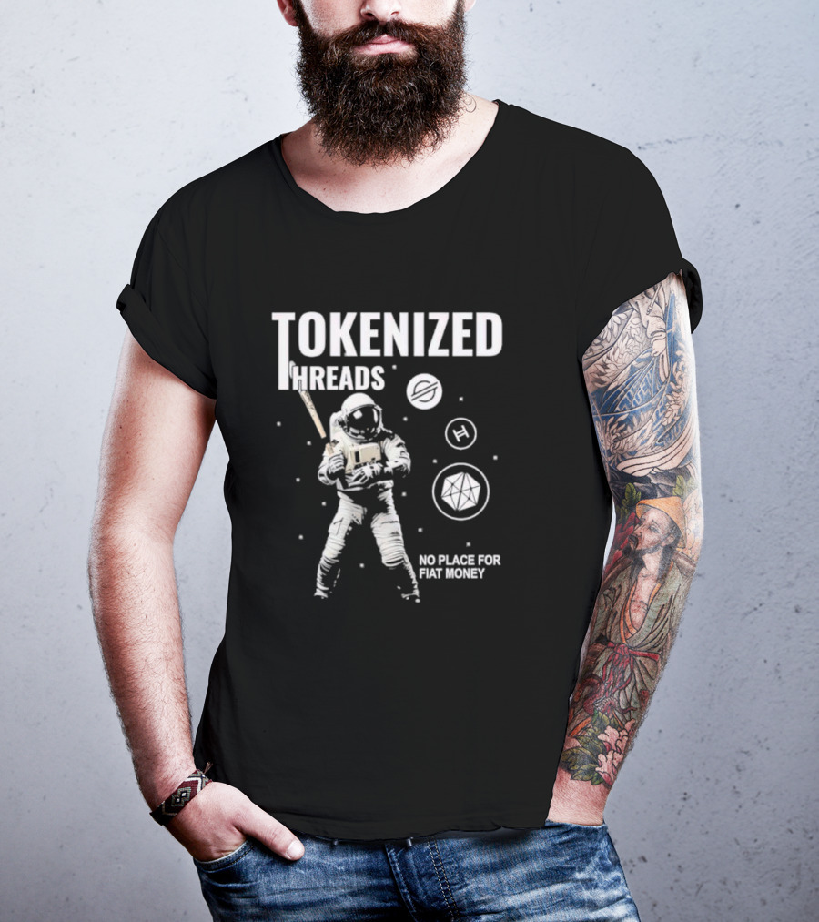Tokenized Threads Astronaut Crypto Symbols No Place For Fiat Money T-Shirt