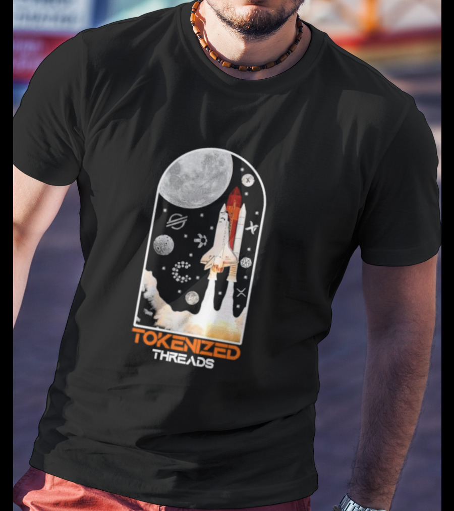 Tokenized Threads Space Shuttle Launch Under Moon With Planets And Stars T-Shirt