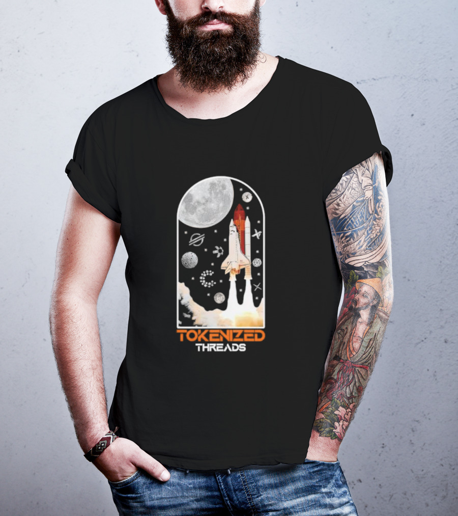 Tokenized Threads Space Shuttle Launch Under Moon With Planets And Stars T-Shirt