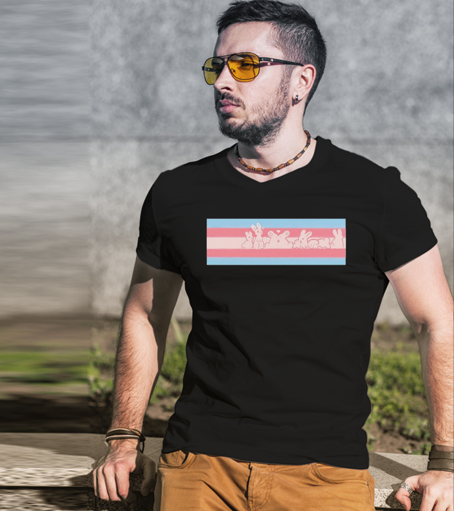 Trans Flag Bunny Band Stripes T-Shirt