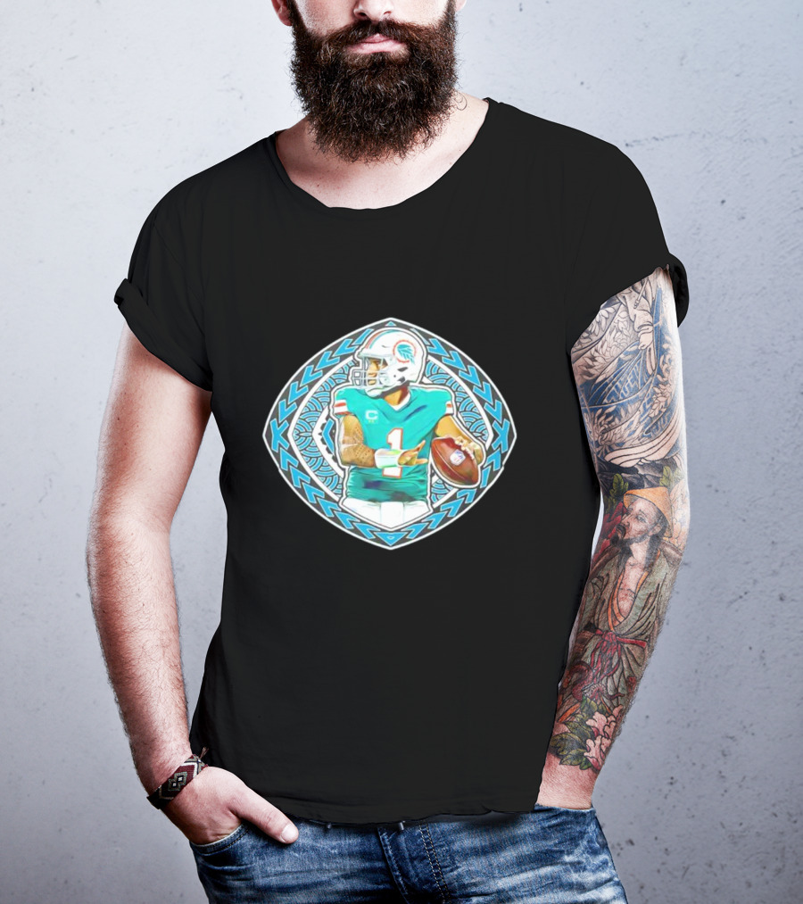 Tua Tagovailoa TAT-TUA Miami Football Quarterback Samoan Tribal Style Retro Fan T-Shirt