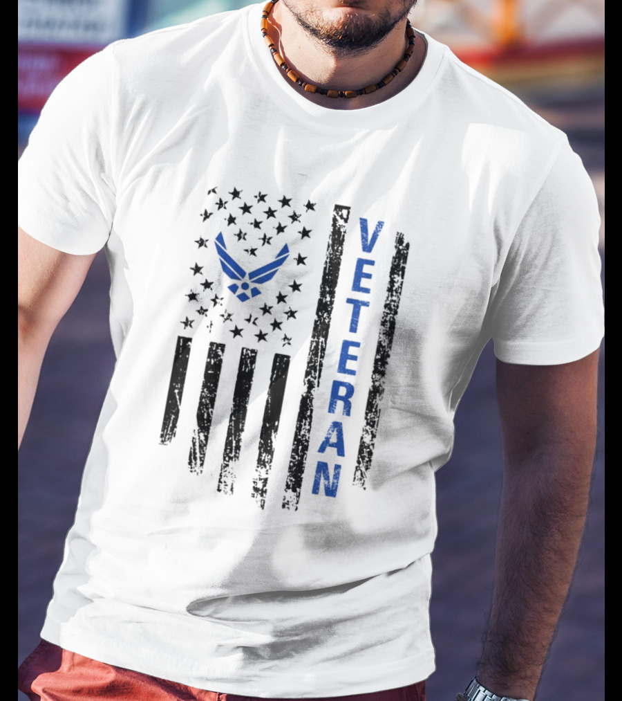 Veteran US Flag Air Force Logo Blue Patriotic T-Shirt