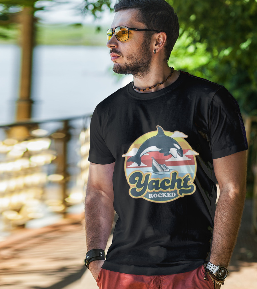 Yacht Rocked Whale Ocean Scene T-Shirt