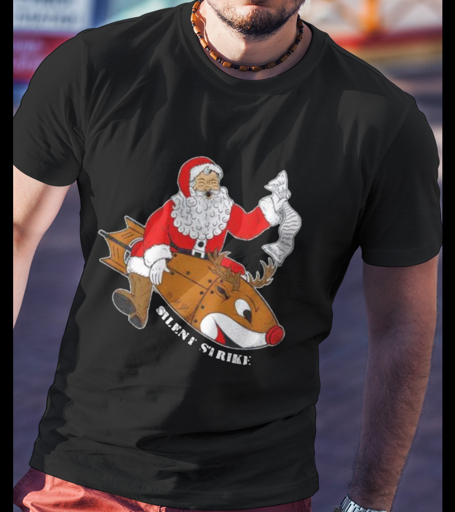 Silent Strike Santa Claus Riding Reindeer Rocket T-Shirt
