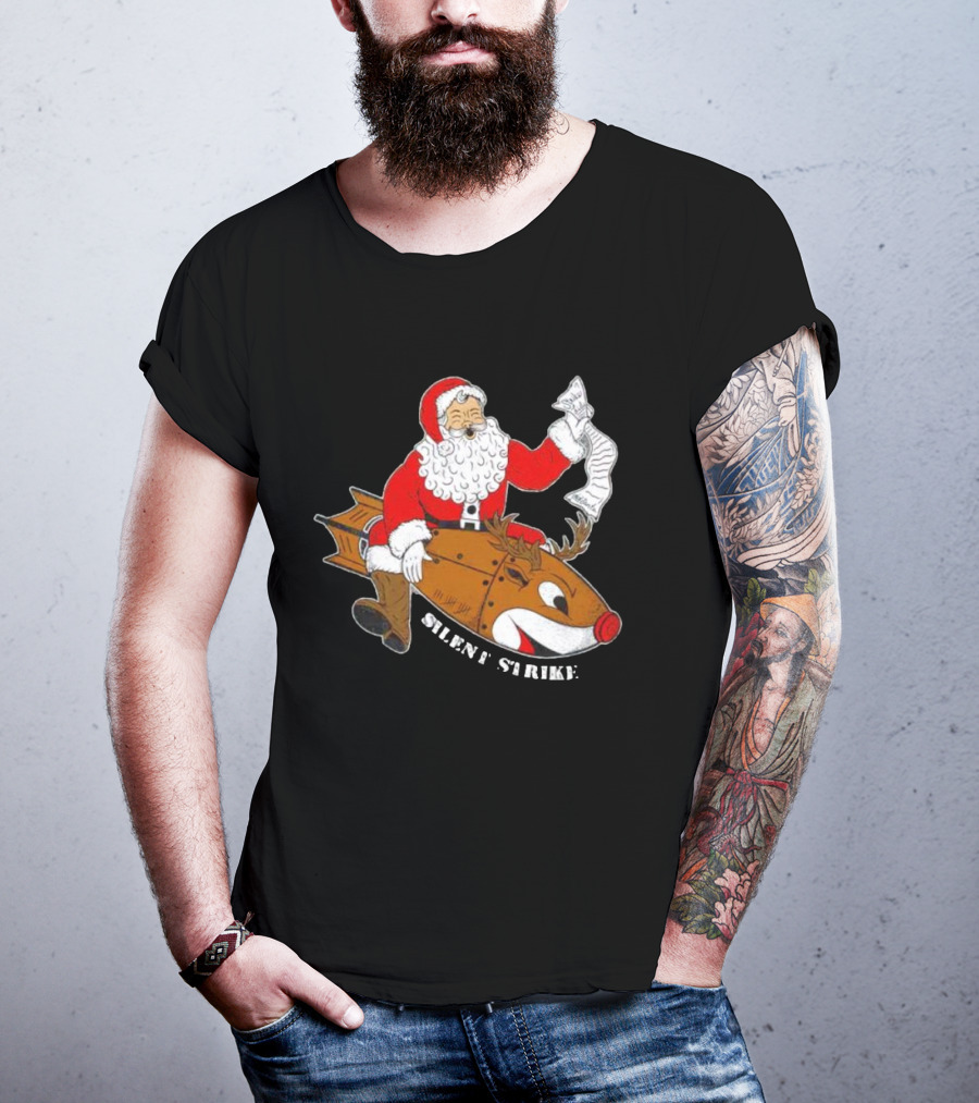 Silent Strike Santa Claus Riding Reindeer Rocket T-Shirt
