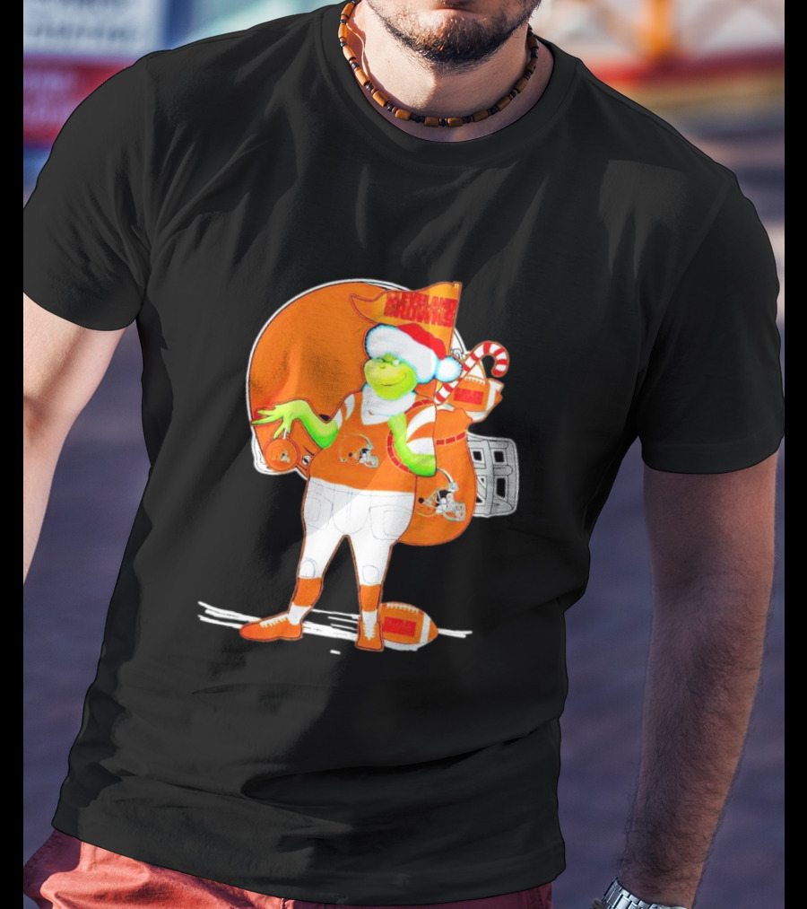 Cleveland Browns Christmas Santa Grinch Football T-Shirt