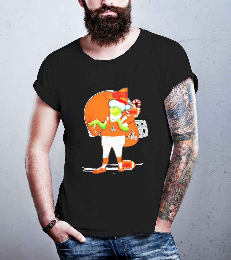 Cleveland Browns Christmas Santa Grinch Football T-Shirt