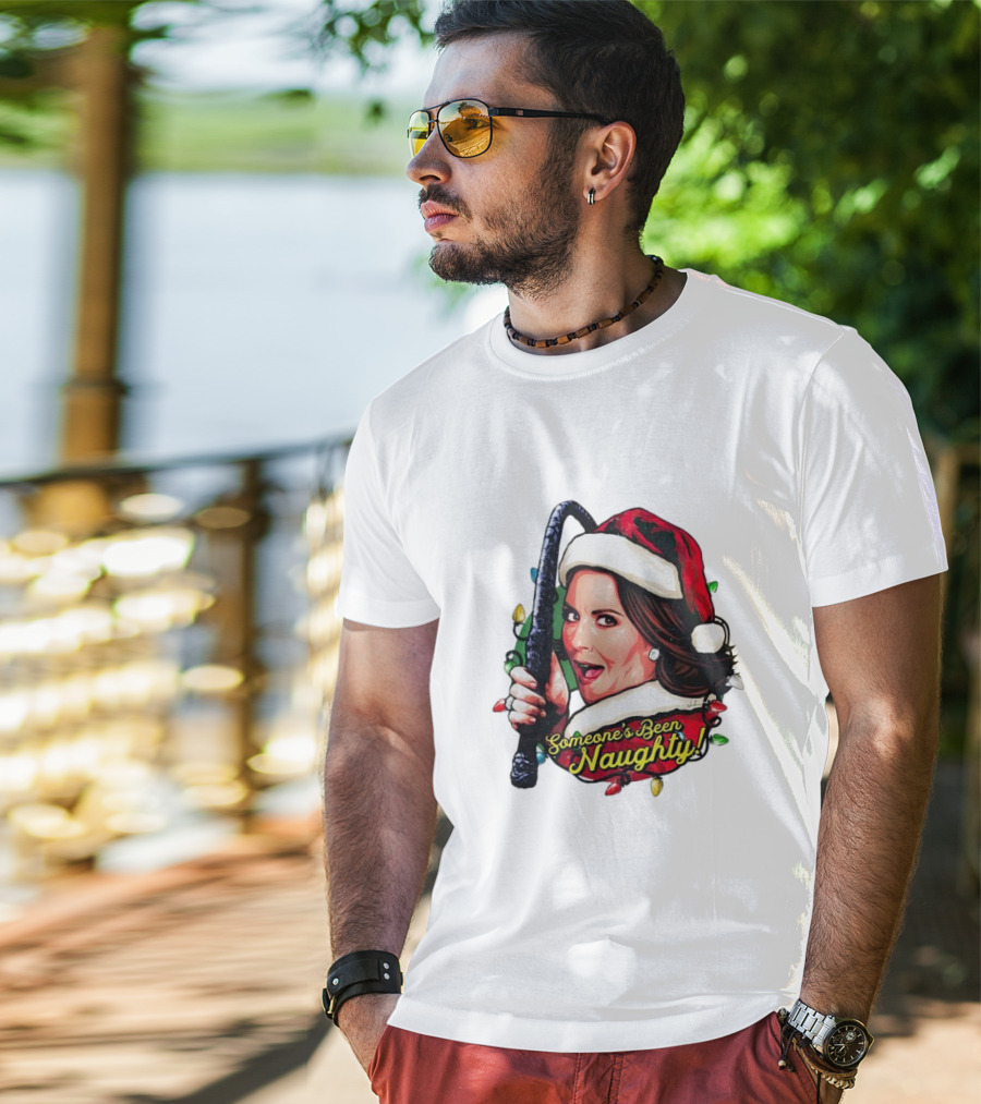 Santa Karen Walker Someone's Been Naughty Christmas Lights Whip T-Shirt
