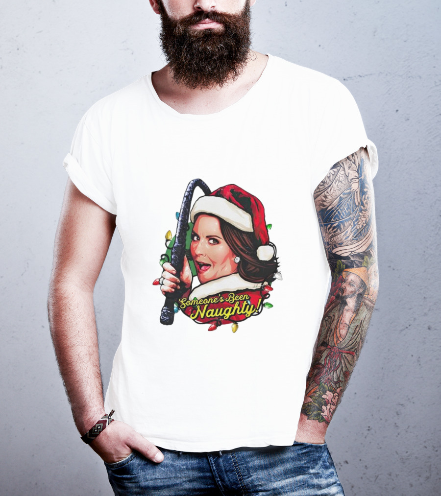Santa Karen Walker Someone's Been Naughty Christmas Lights Whip T-Shirt