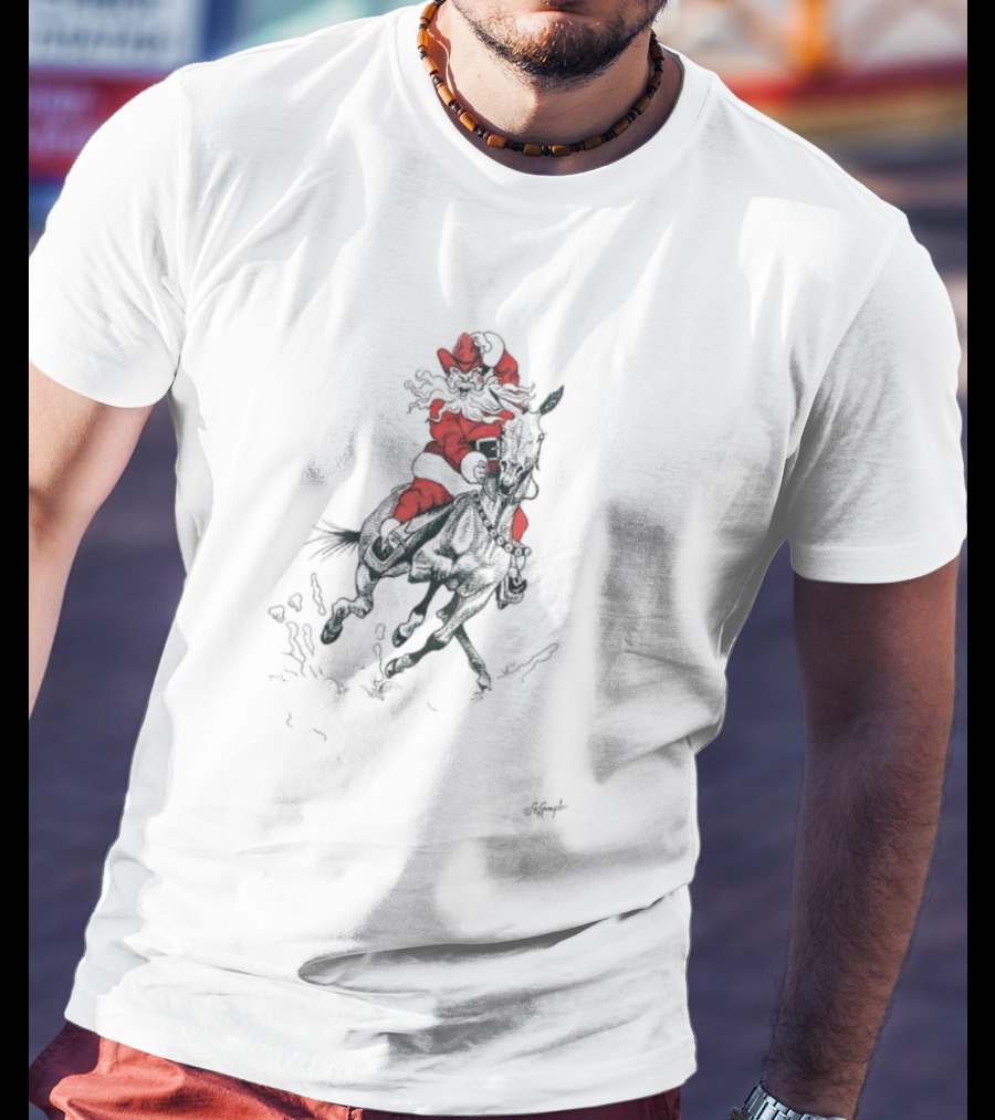 Santa Riding Mule Festive Holiday Adventure T-Shirt