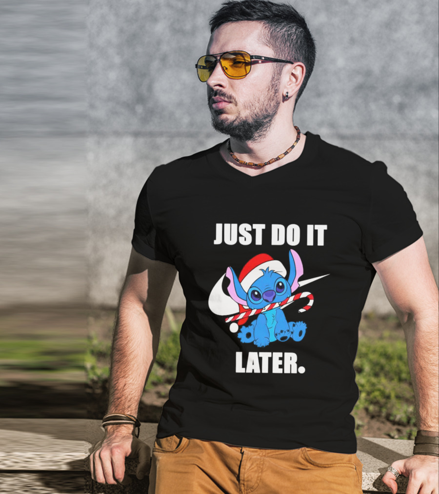 Santa Stitch Just Do It Later Christmas T-Shirt
