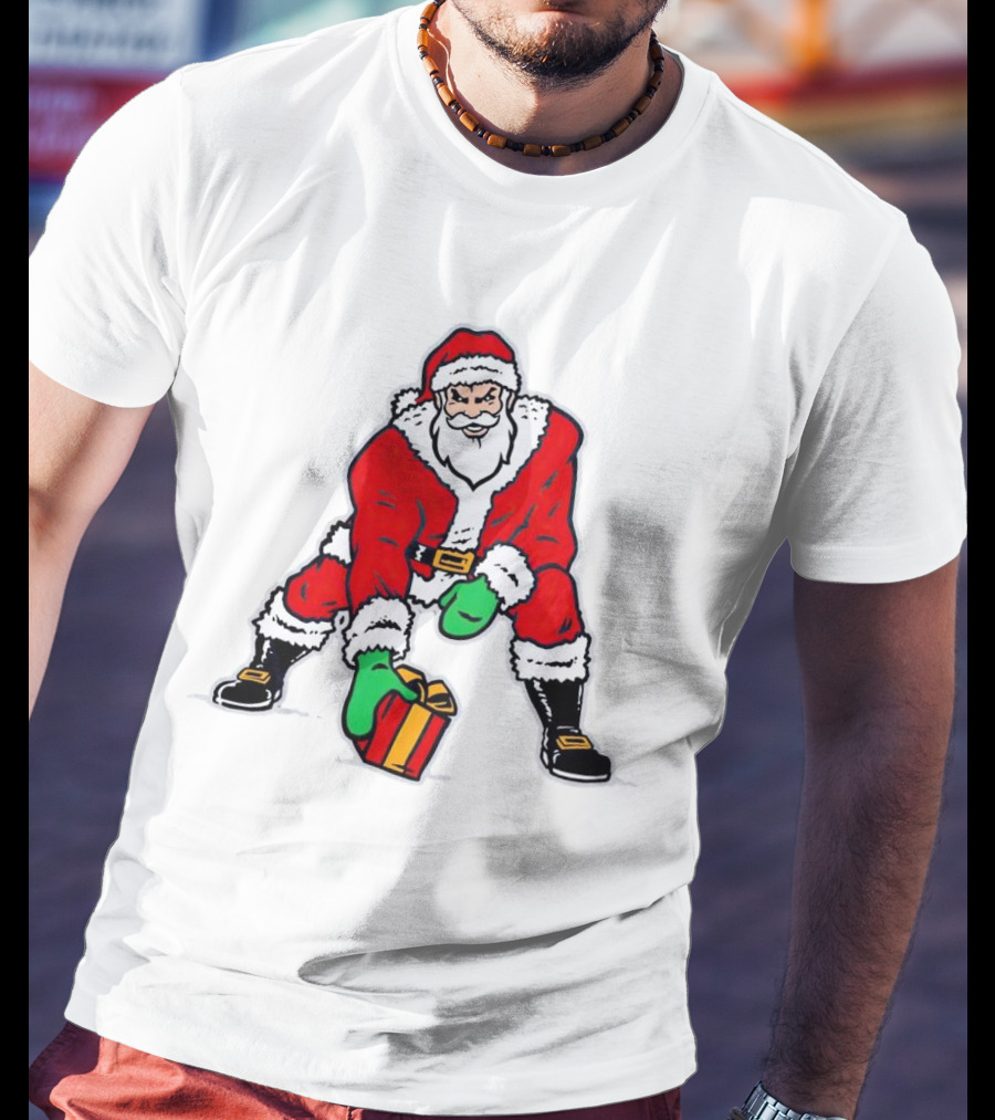 Santa Three Point Stance With Gift Christmas T-Shirt
