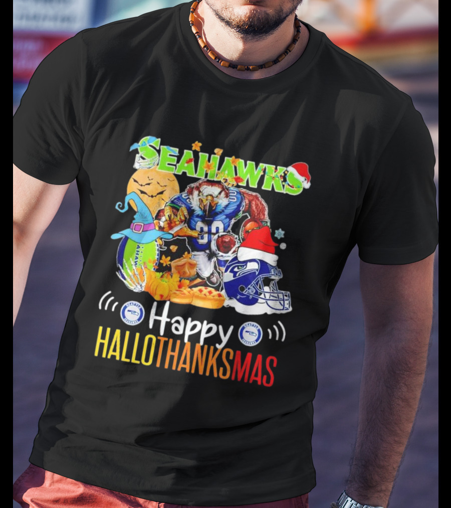 Seattle Seahawks Happy HalloThanksMas Holiday T-Shirt