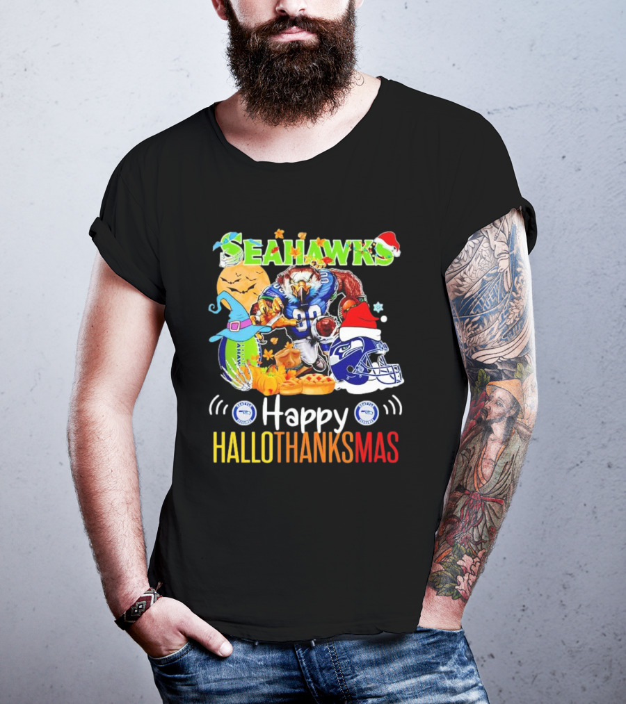 Seattle Seahawks Happy HalloThanksMas Holiday T-Shirt