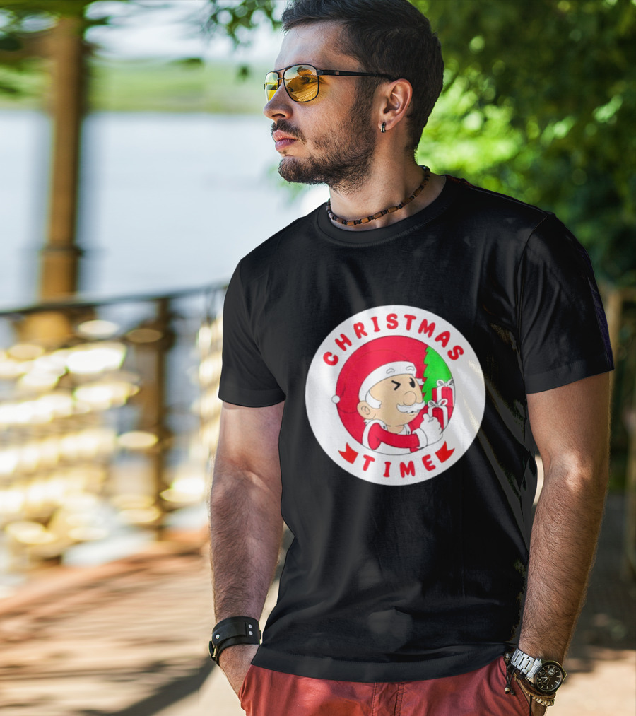Christmas Time Santa Holding Gifts Circle T-Shirt