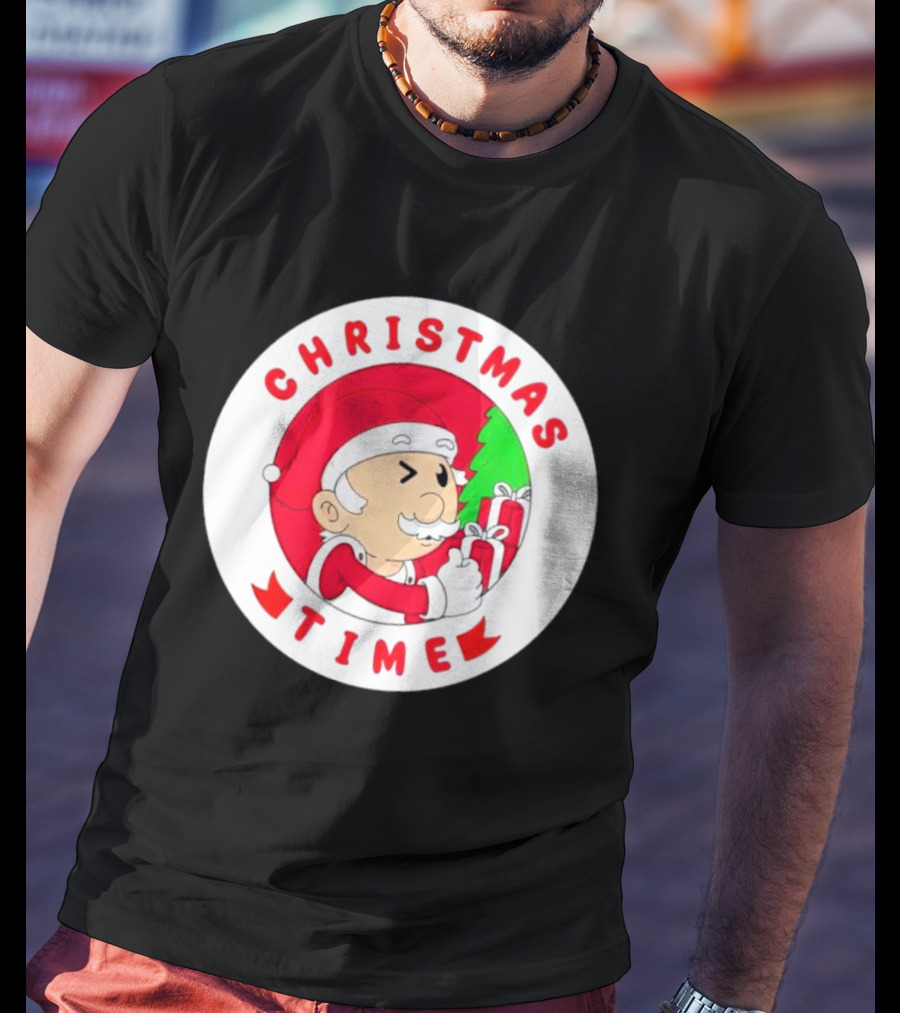 Christmas Time Santa Holding Gifts Circle T-Shirt