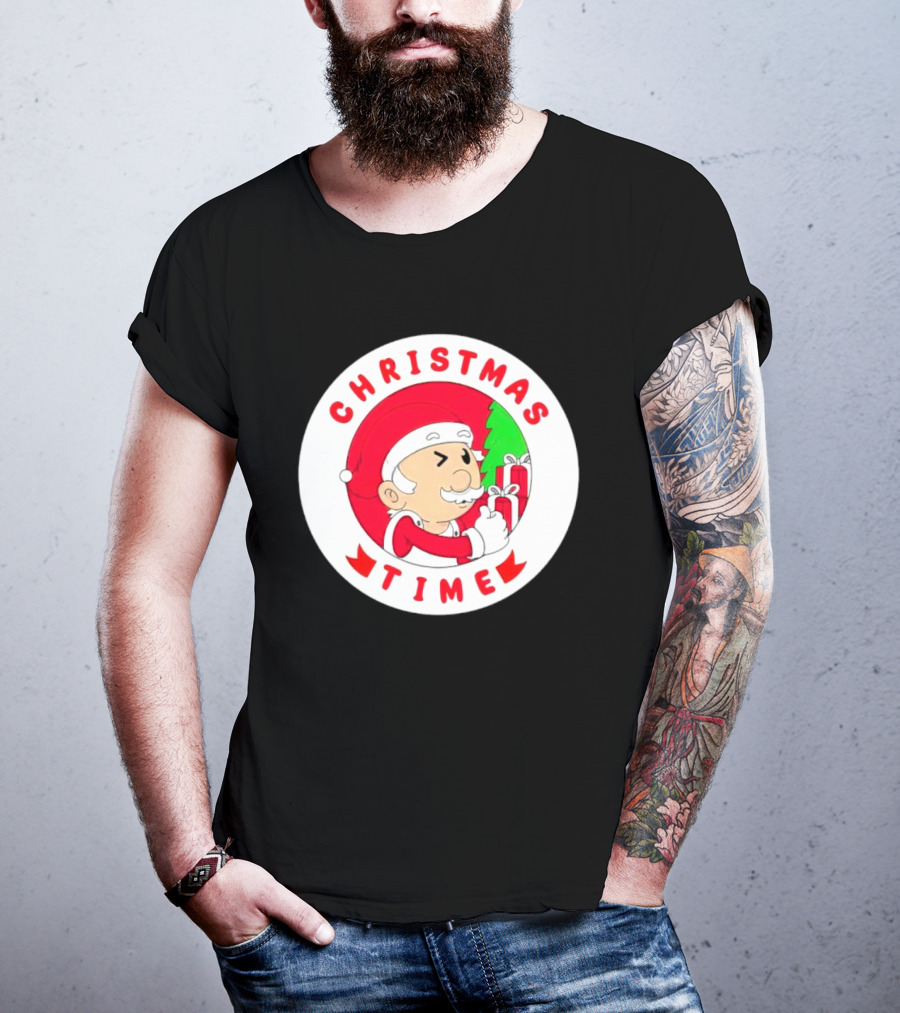 Christmas Time Santa Holding Gifts Circle T-Shirt