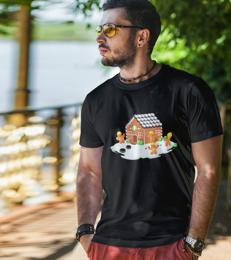 Gingerbread House Construction Crew Christmas Scene T-Shirt