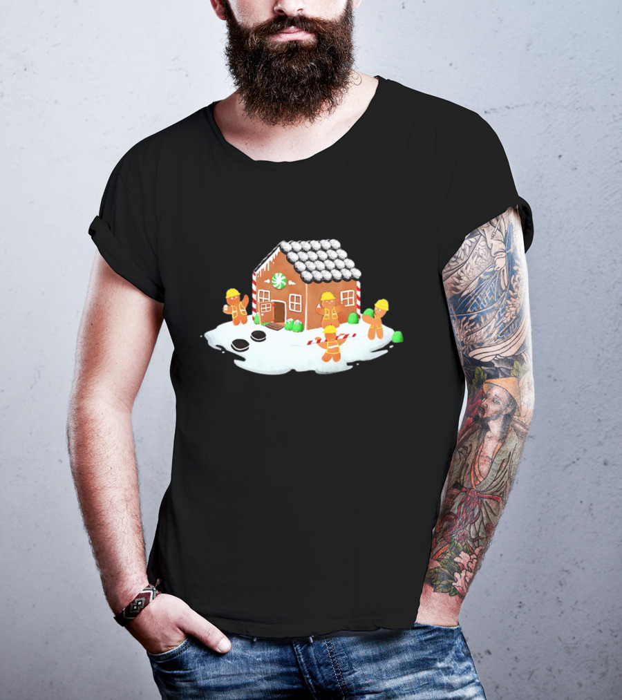 Gingerbread House Construction Crew Christmas Scene T-Shirt