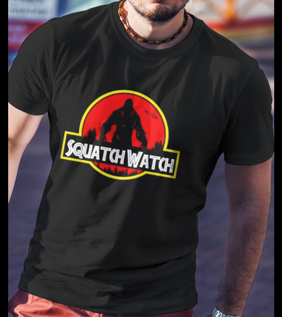 Squatch Watch Jurassic Park Logo Bigfoot UFO Forest Patrol T-Shirt