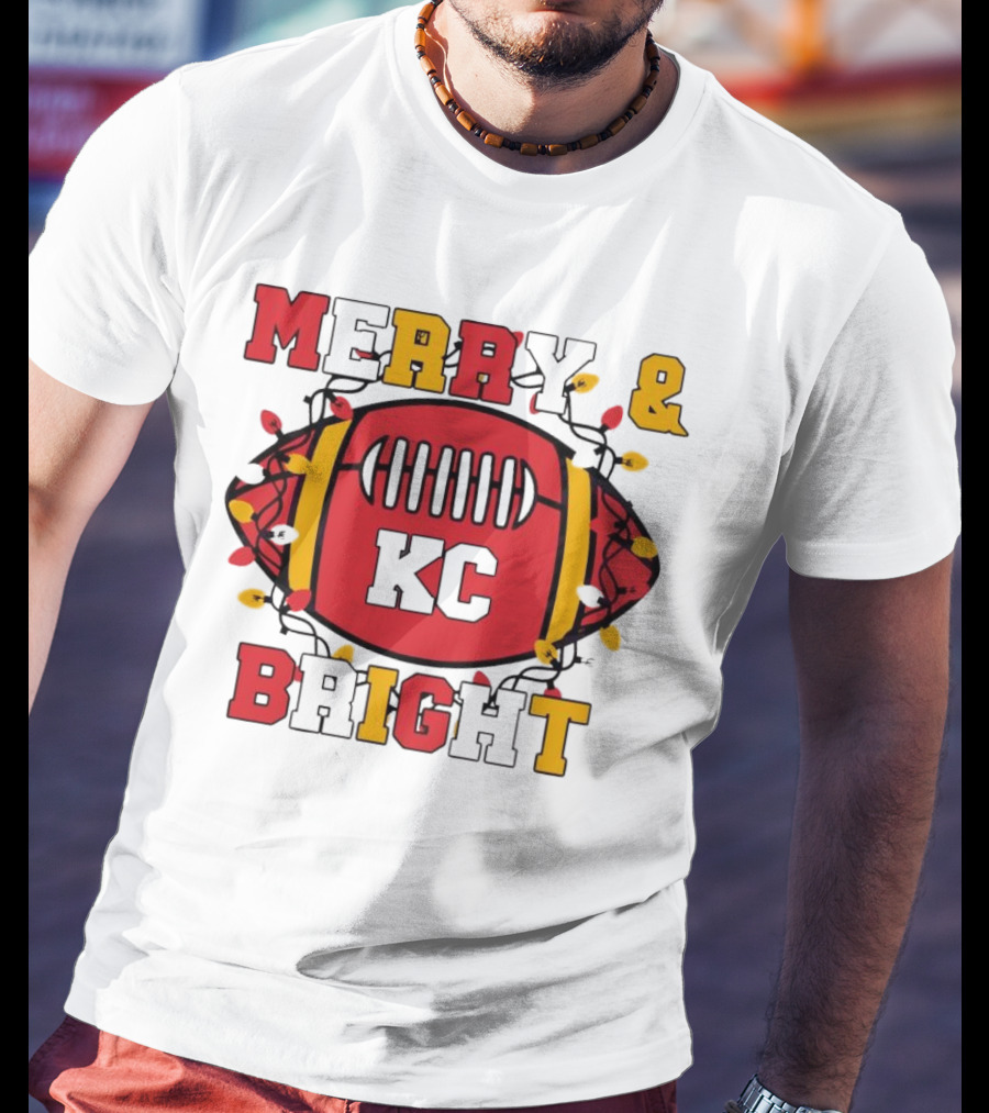 Kansas City Chiefs KC Merry And Bright Football Christmas T-Shirt