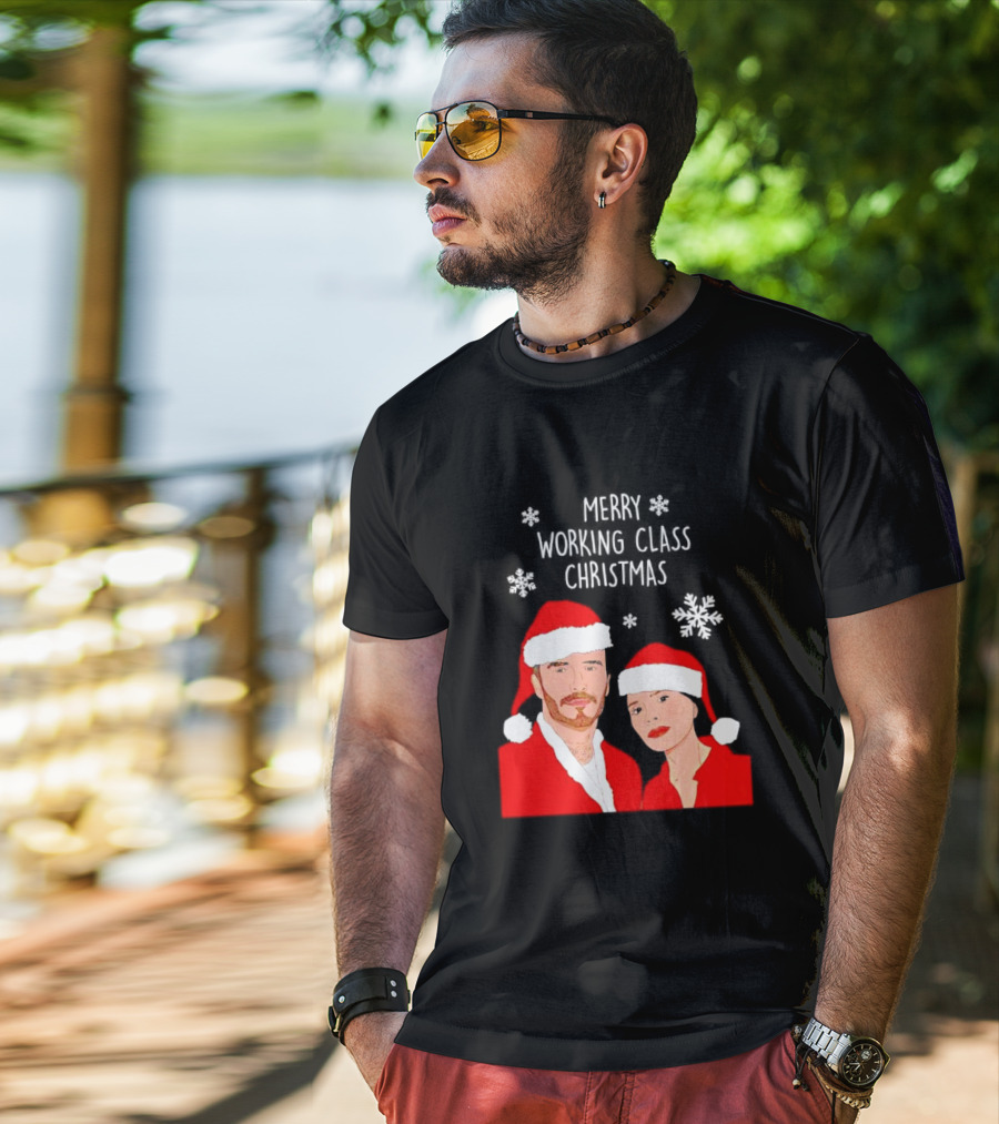 Merry Working Class Christmas Santa Couple Snowflakes T-Shirt