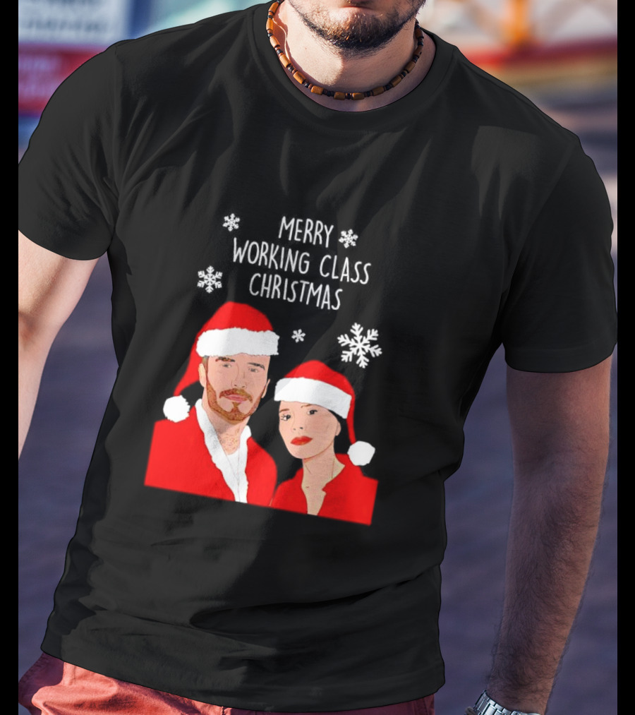 Merry Working Class Christmas Santa Couple Snowflakes T-Shirt