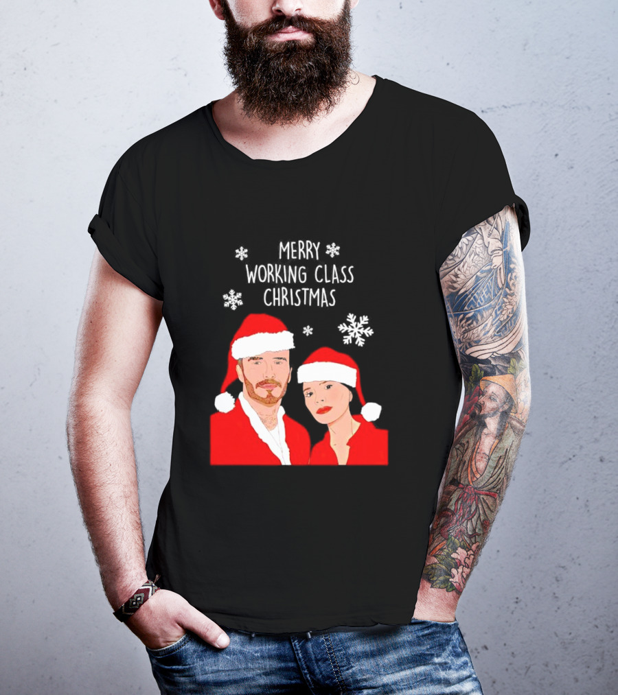 Merry Working Class Christmas Santa Couple Snowflakes T-Shirt