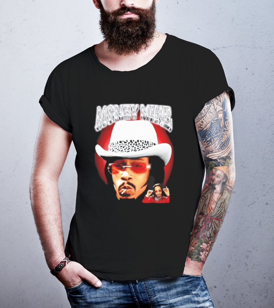 Money Mike Red Backdrop White Hat Sunglasses Iconic T-Shirt
