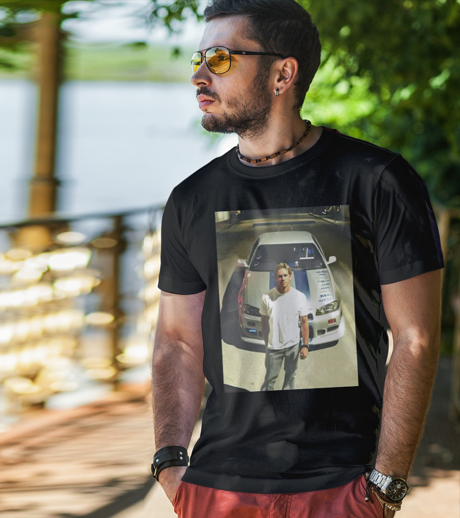 Paul Walker Giving Season With Iconic Car Street Scene T-Shirt