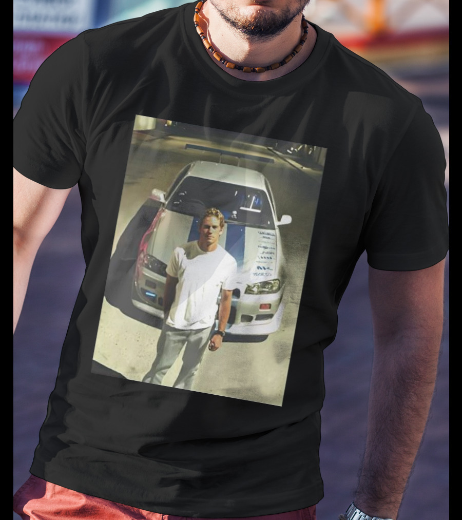 Paul Walker Giving Season With Iconic Car Street Scene T-Shirt