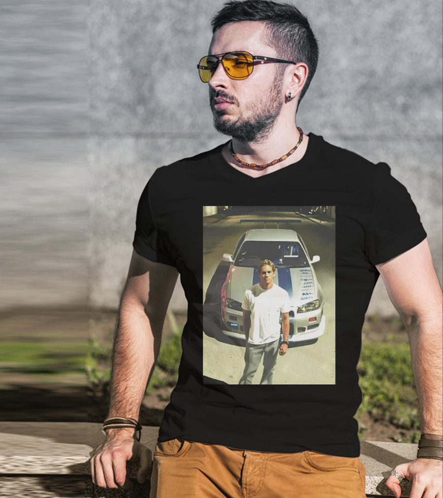 Paul Walker Giving Season With Iconic Car Street Scene T-Shirt