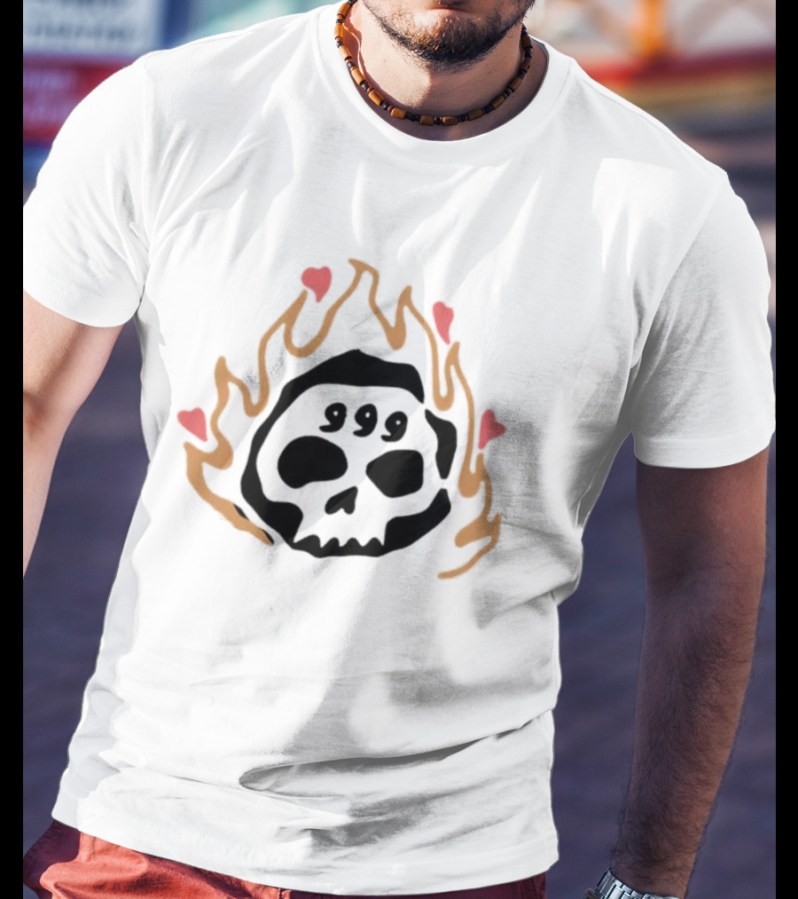 999 Club Skull Flame Hearts T-Shirt