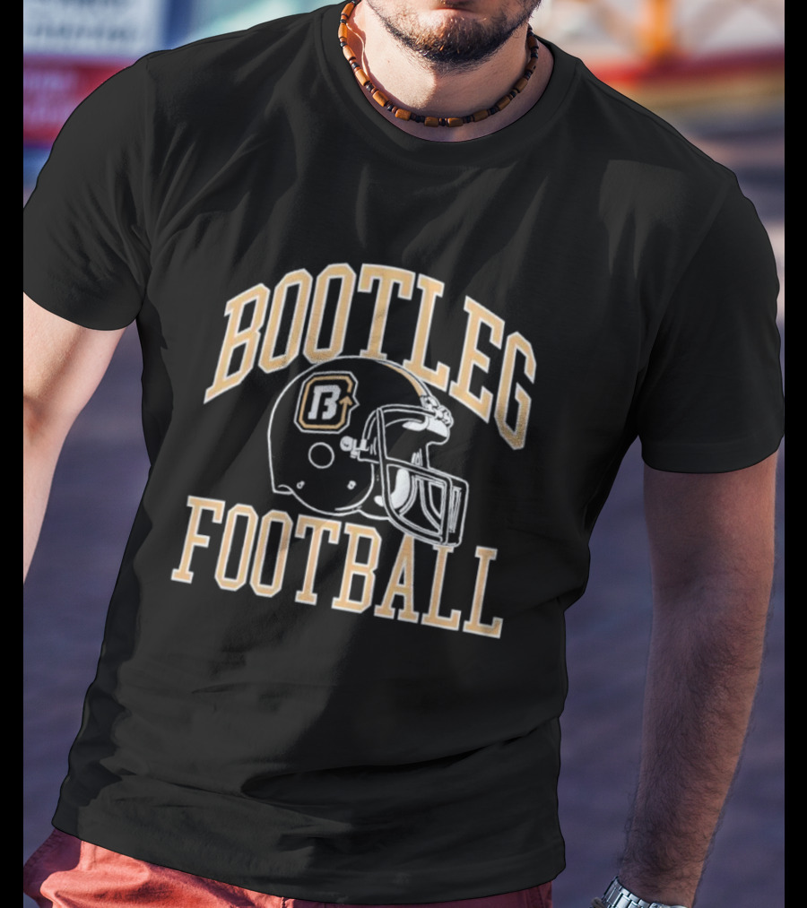 Bootleg Football Helmet Black And Gold Letters T-Shirt