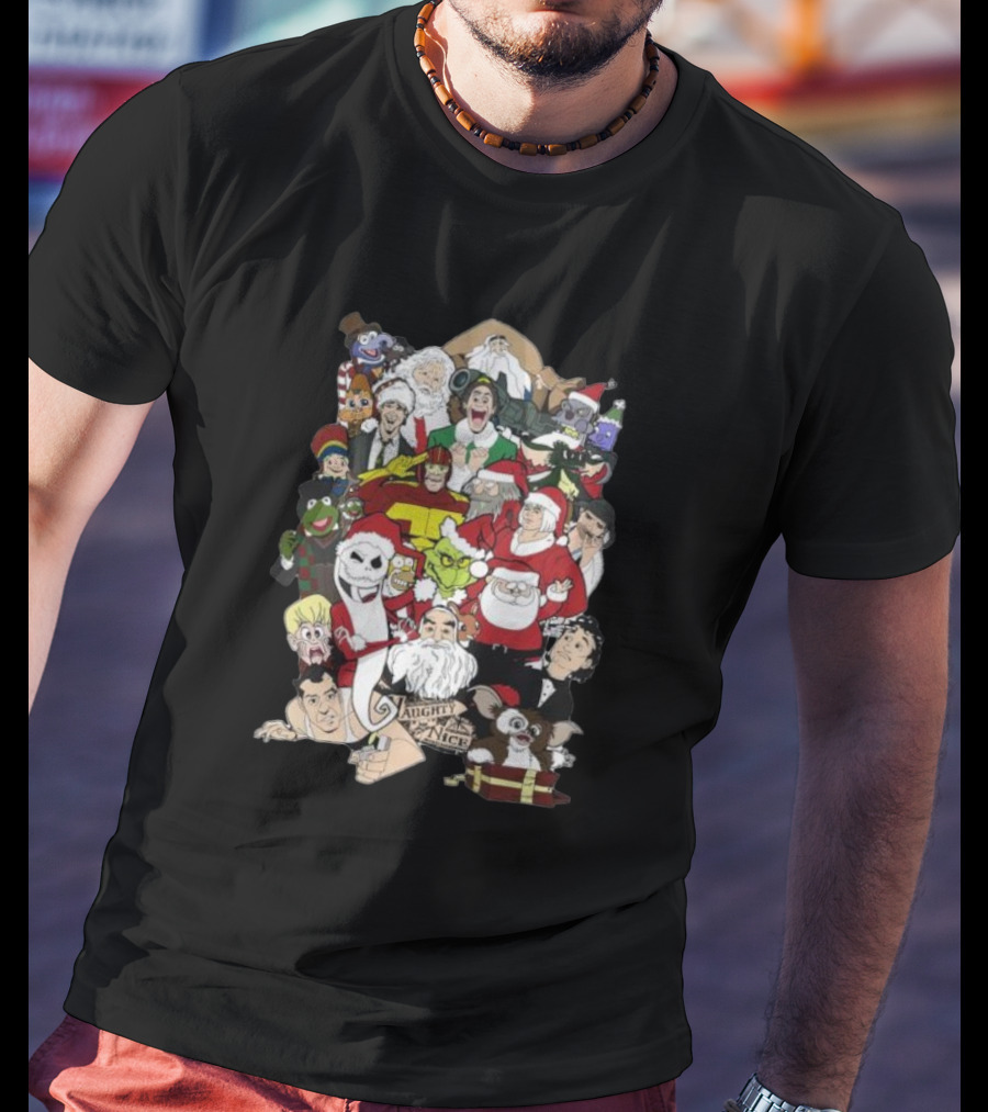 Naughty Or Nice Christmas Chaos Characters Featuring Santa Grinch Gizmo Jack Frost T-Shirt