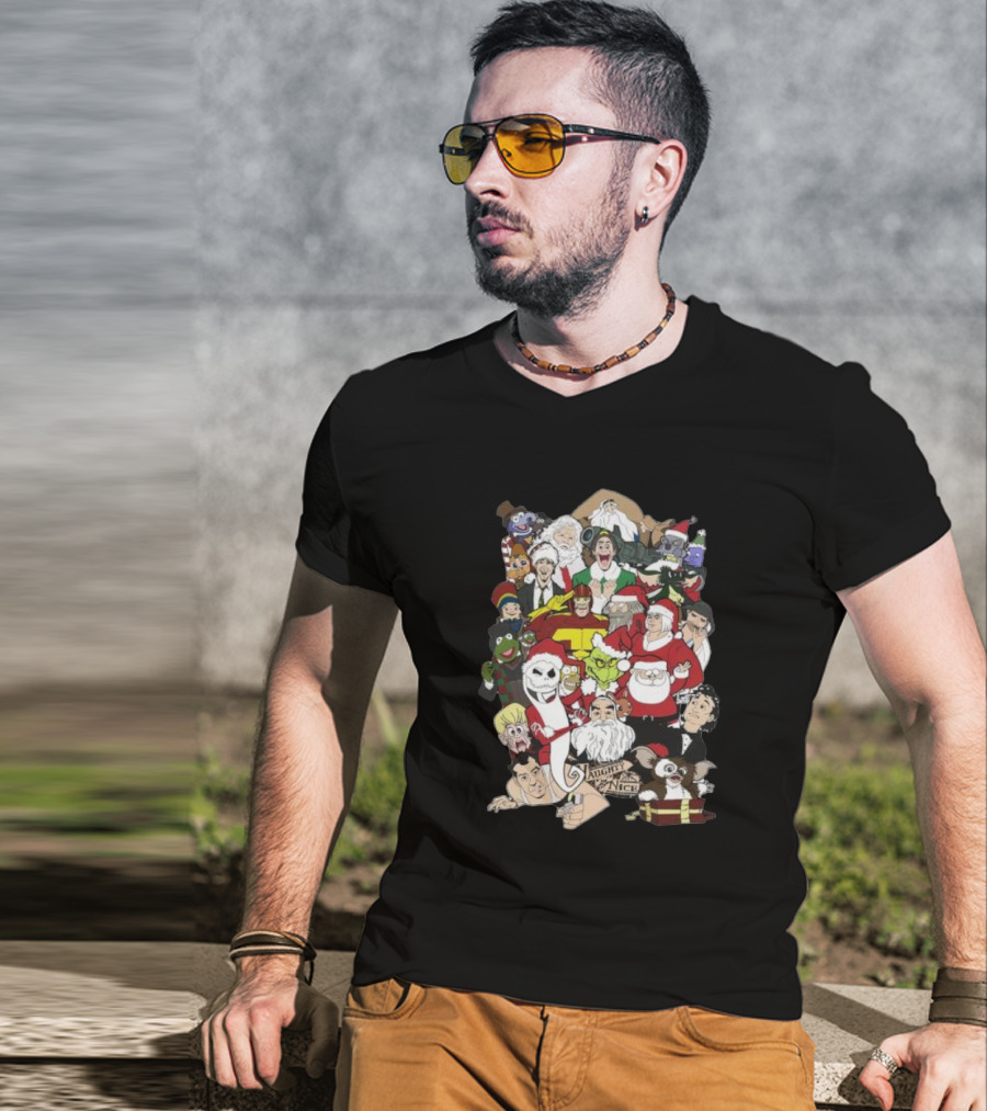 Naughty Or Nice Christmas Chaos Characters Featuring Santa Grinch Gizmo Jack Frost T-Shirt