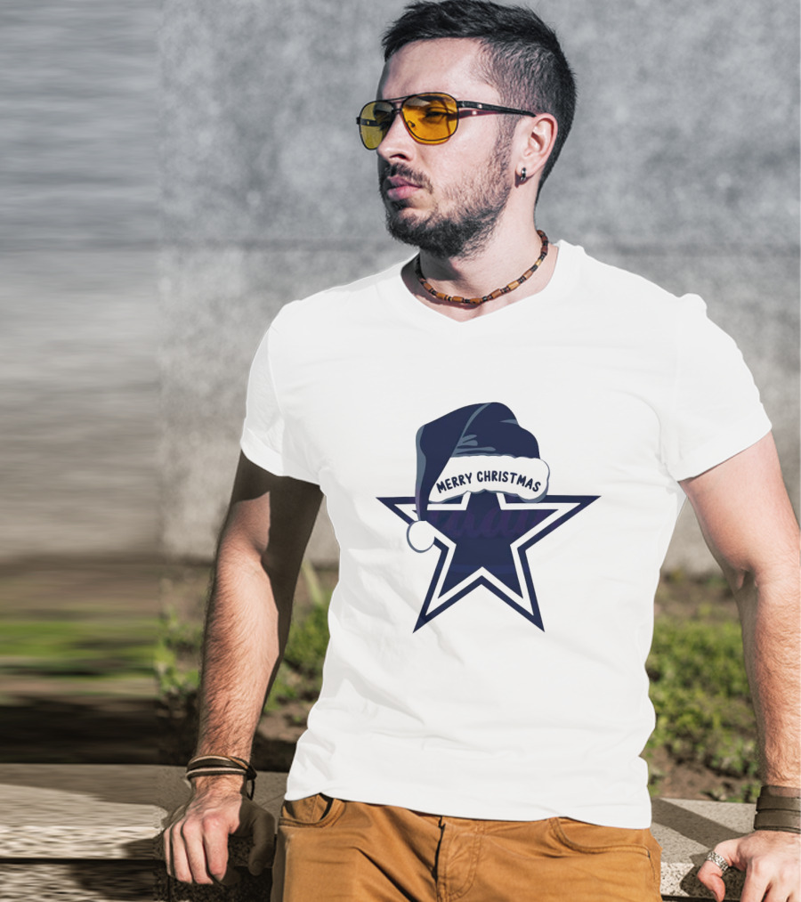 Dallas Cowboys Merry Christmas Santa Hat Star T-Shirt