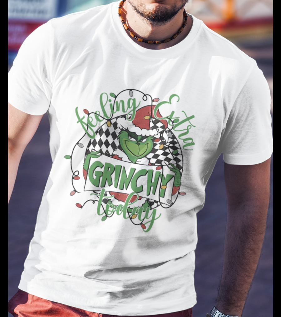 Feeling Extra Grinchy Today Checkered Christmas Lights T-Shirt