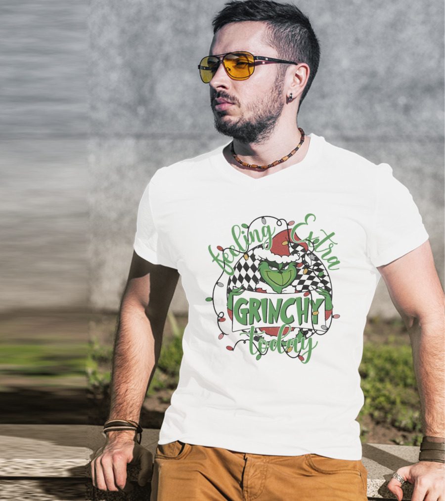 Feeling Extra Grinchy Today Checkered Christmas Lights T-Shirt