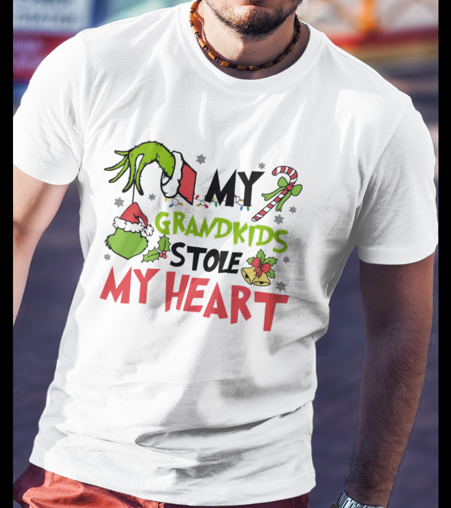 Grinch Hand My Grandkids Stole My Heart My Grandkids Christmas T-Shirt