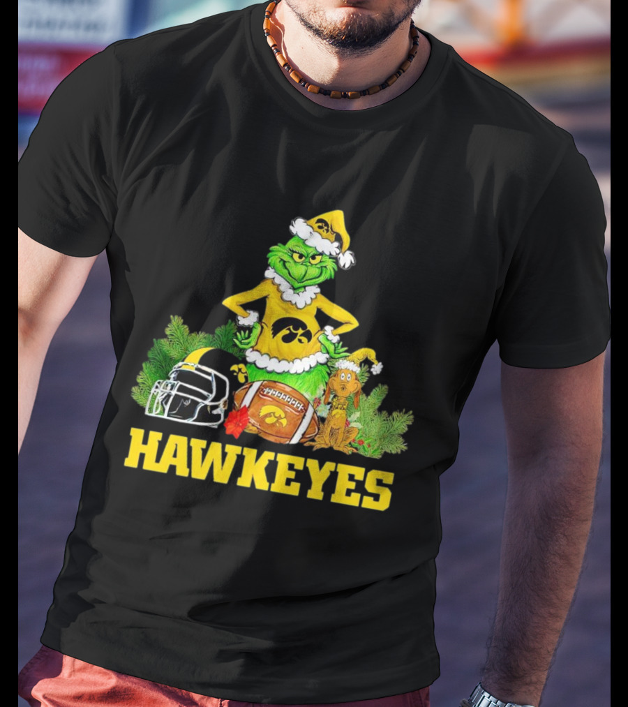 Grinch Hawkeyes Christmas Football Iowa T-Shirt