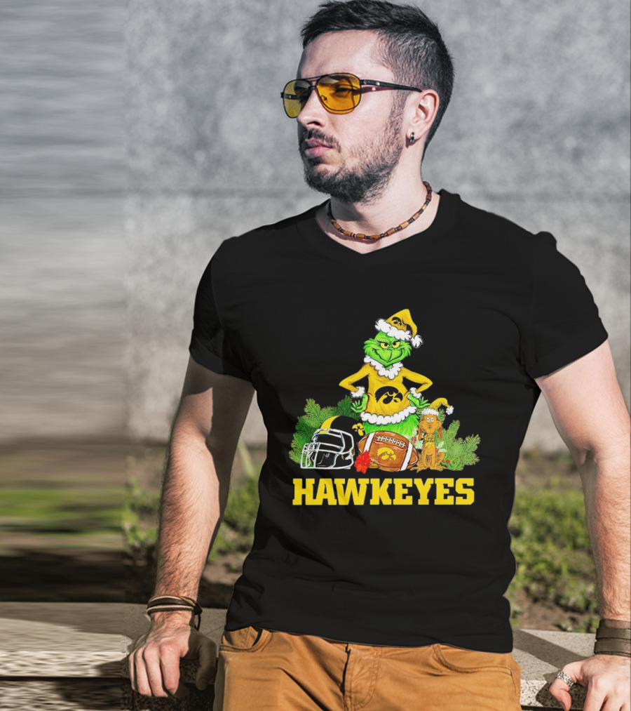 Grinch Hawkeyes Christmas Football Iowa T-Shirt