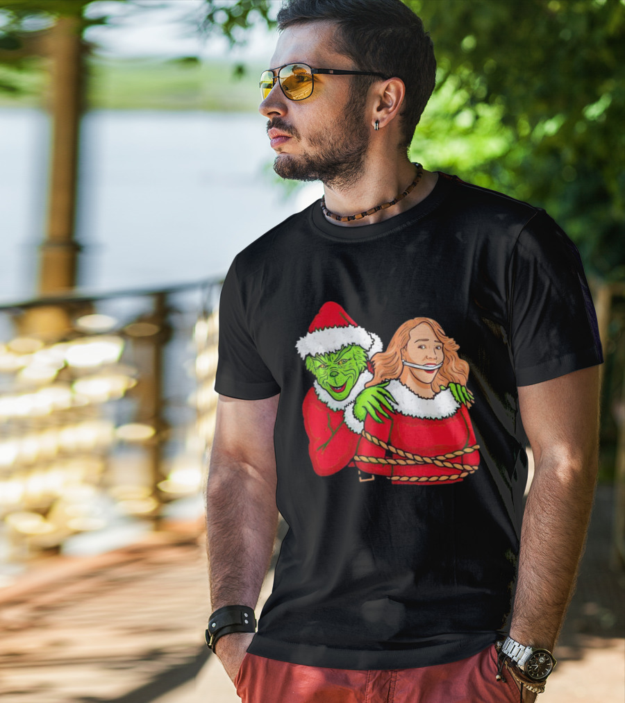 Grinch Ties Up Mariah Carey Christmas Santa Costume T-Shirt