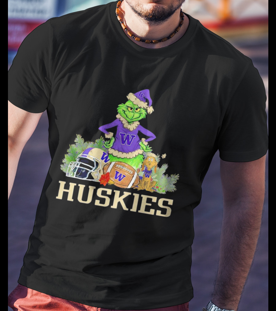 Grinch Washington Huskies Football Christmas W Holiday T-Shirt