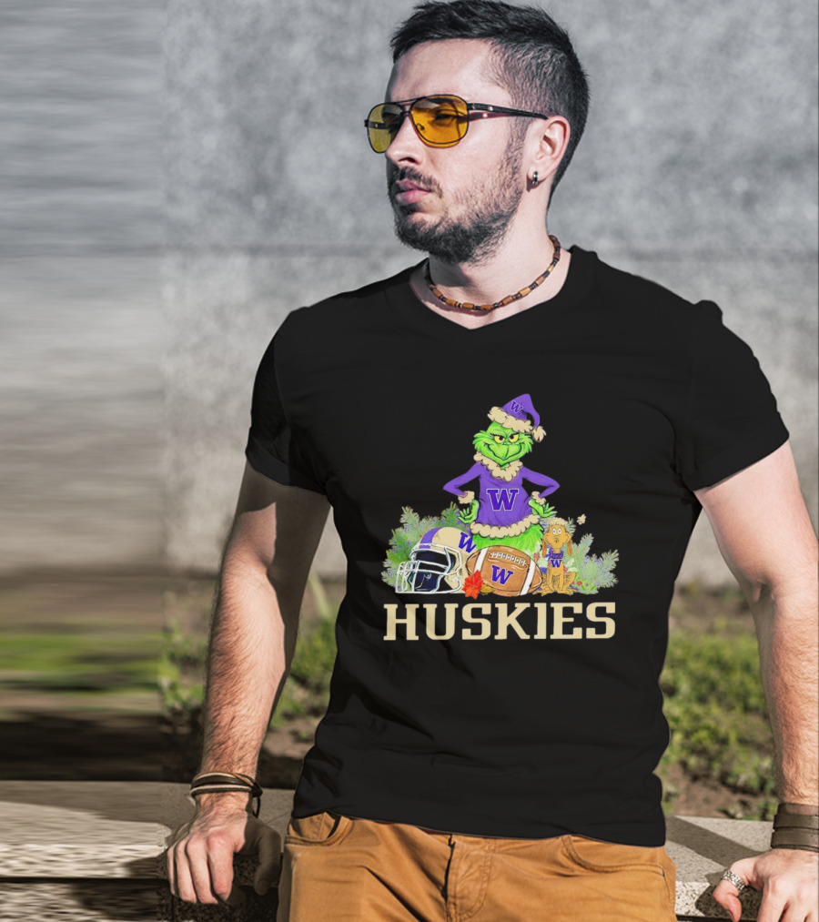 Grinch Washington Huskies Football Christmas W Holiday T-Shirt