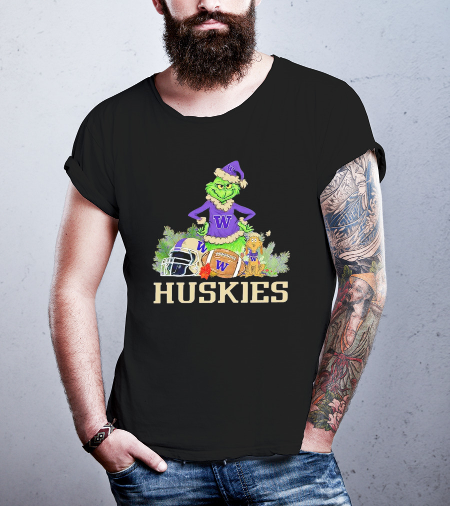 Grinch Washington Huskies Football Christmas W Holiday T-Shirt